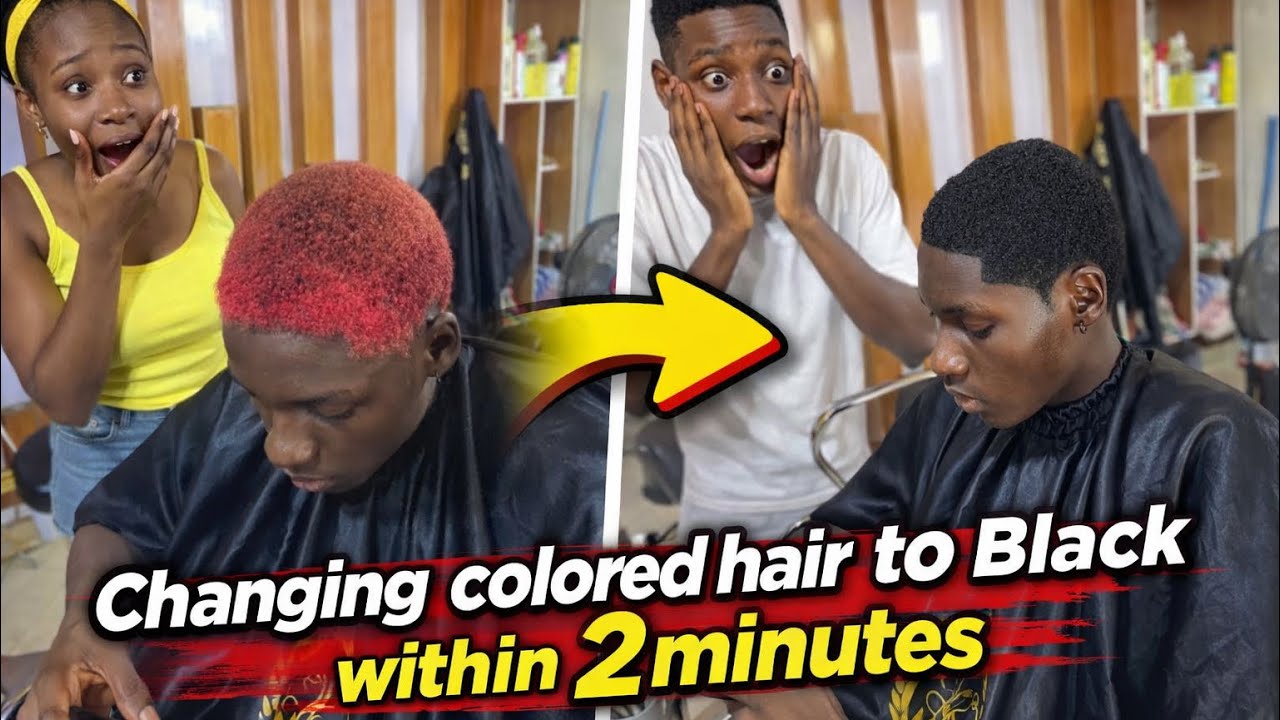 Changing colored hair to black within two minutes 