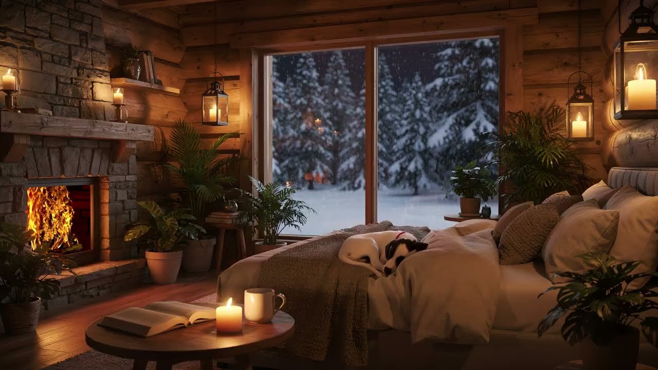 Winter Wood Cabin with Warm Fireplace ❄️ Cozy Ambience for Work, Study, or Sleep