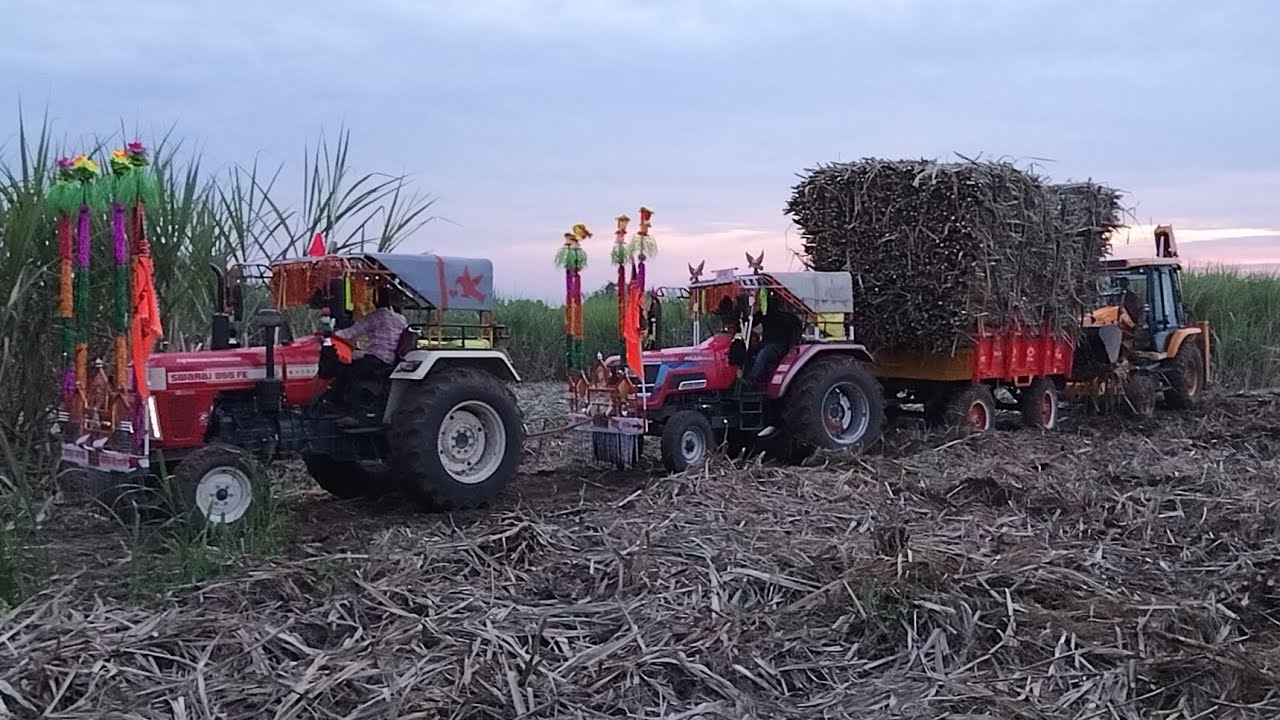 3 ट्रॅक्टर/2जेसीबी लावून फसलेली ऊसाची ट्रेलर ओढतानाचा थरार Sugarcane trolley pulling 2 JCB 3 tractor