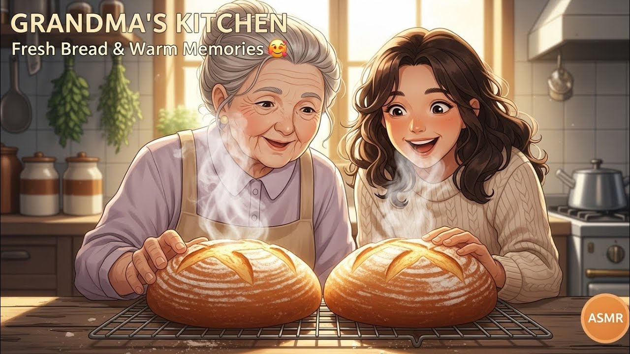 A Quiet Morning in Grandma's Kitchen | Baking Bread Together & Sharing Stories | Ghibli-Style ASMR