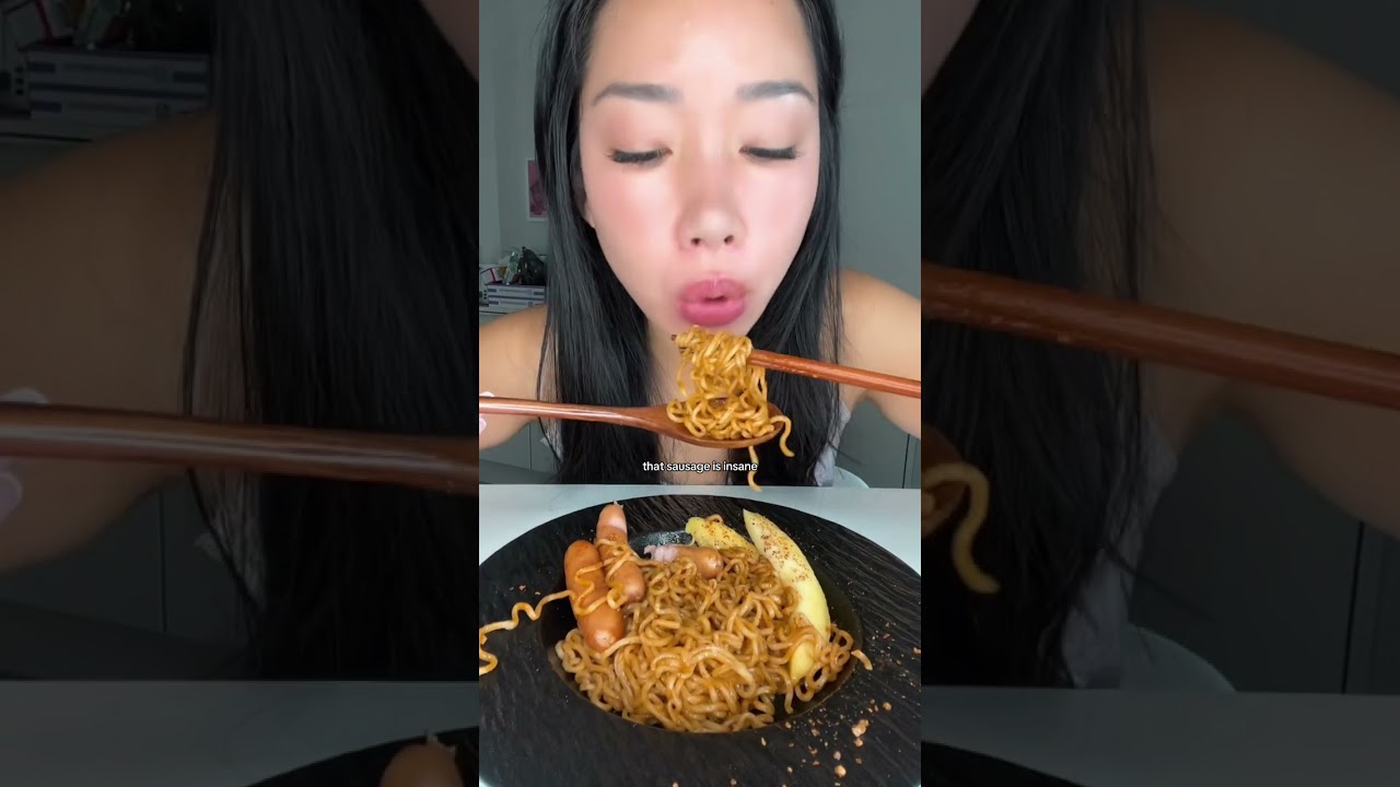 Level 10 Spicy Noodles with Green Mango & Japanese Sausages ❤️