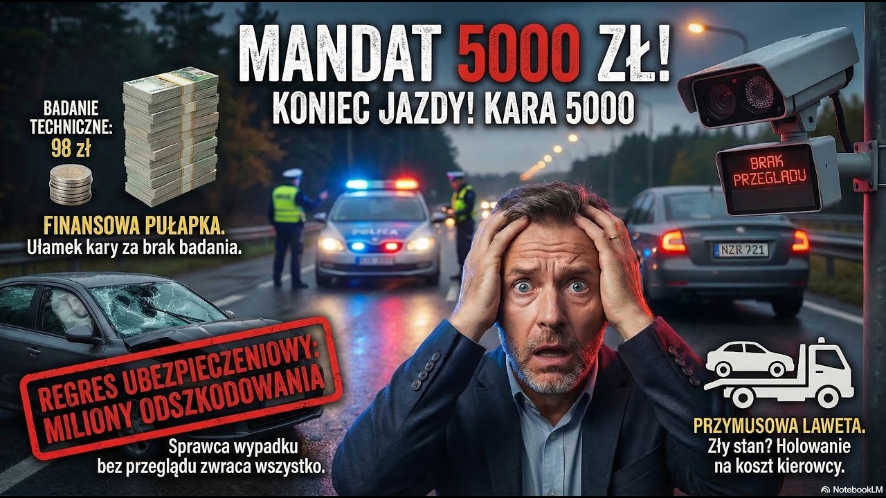 Mandat 5000 zł za brak przeglądu! 🚔 Kamery same łapią! Koniec bezkarności. 14 000 zł kary!