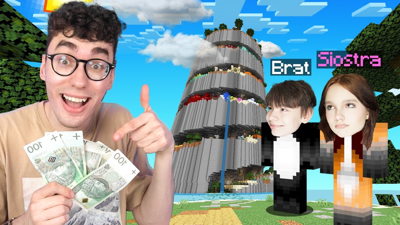 MŁODSZE RODZEŃSTWO vs NAJWIĘKSZA SPIRALA PARKOUR w Minecraft o 500 ZŁ!