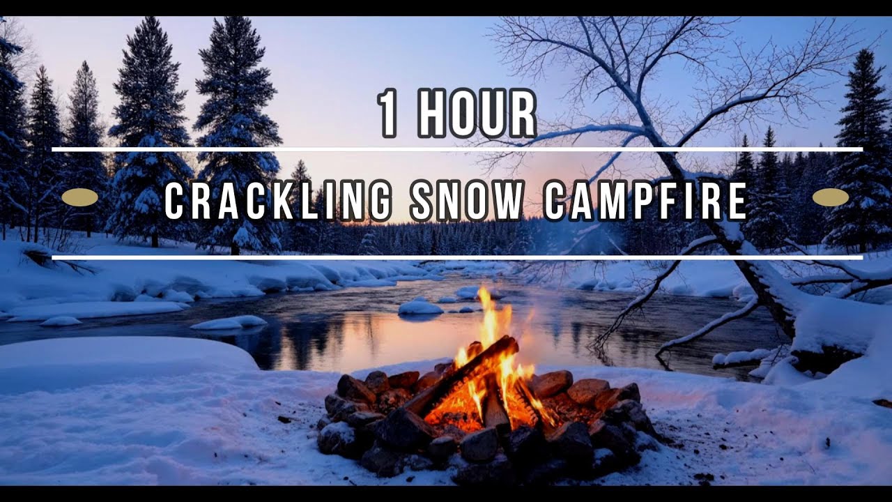 LIVE Crackling Snow Campfire River ASMR | Relaxing Fire and River sound for sleep and stress relief