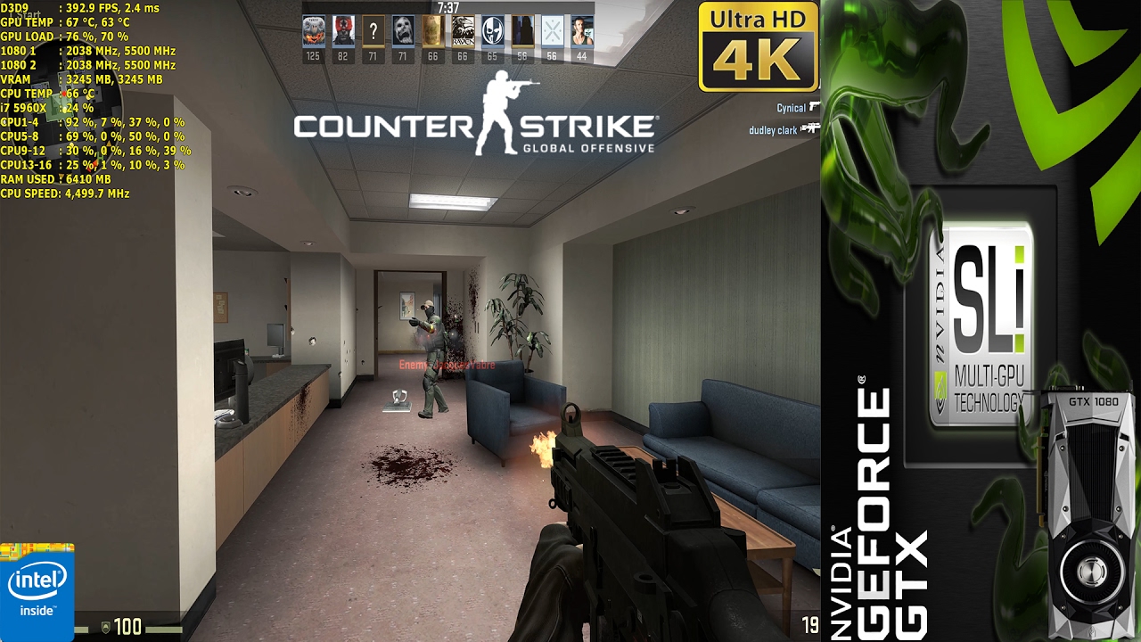 CSGO 4K Maximum Settings | GTX 1080 SLI | HB Bridge | i7 5960X 4.5GHz