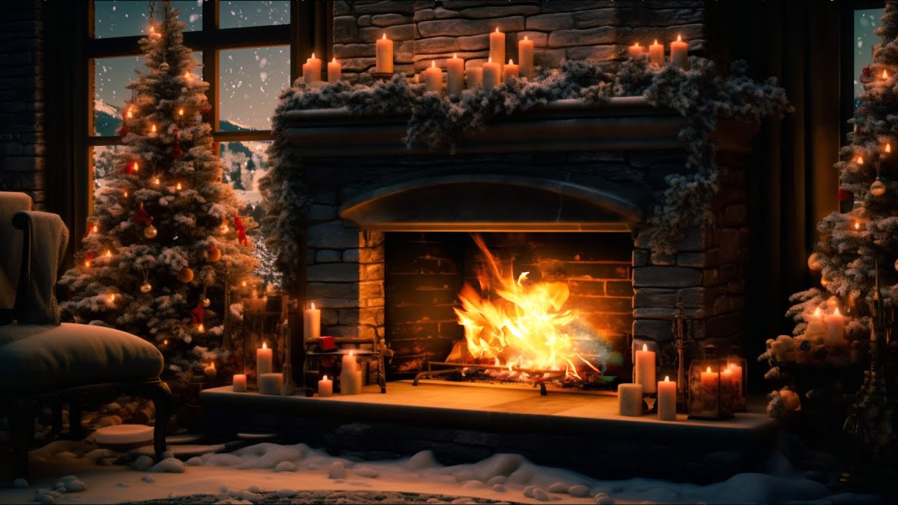 Cozy space on a relaxing snowstorm night and fireplace sounds for sleeping and reading