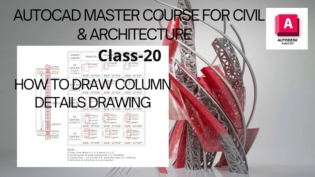 Class_20- How to Draw column details in autocad. #autocad  #autocad_tutorials  #autocadforbeginners