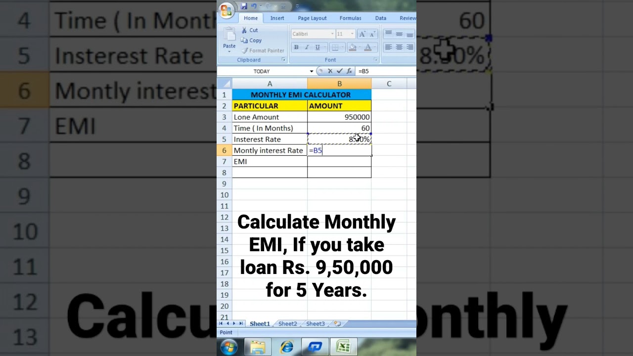 Monthly EMI Calculator ! #excel #short #viral #computer #EMI #training #skcomputer #computerclasses