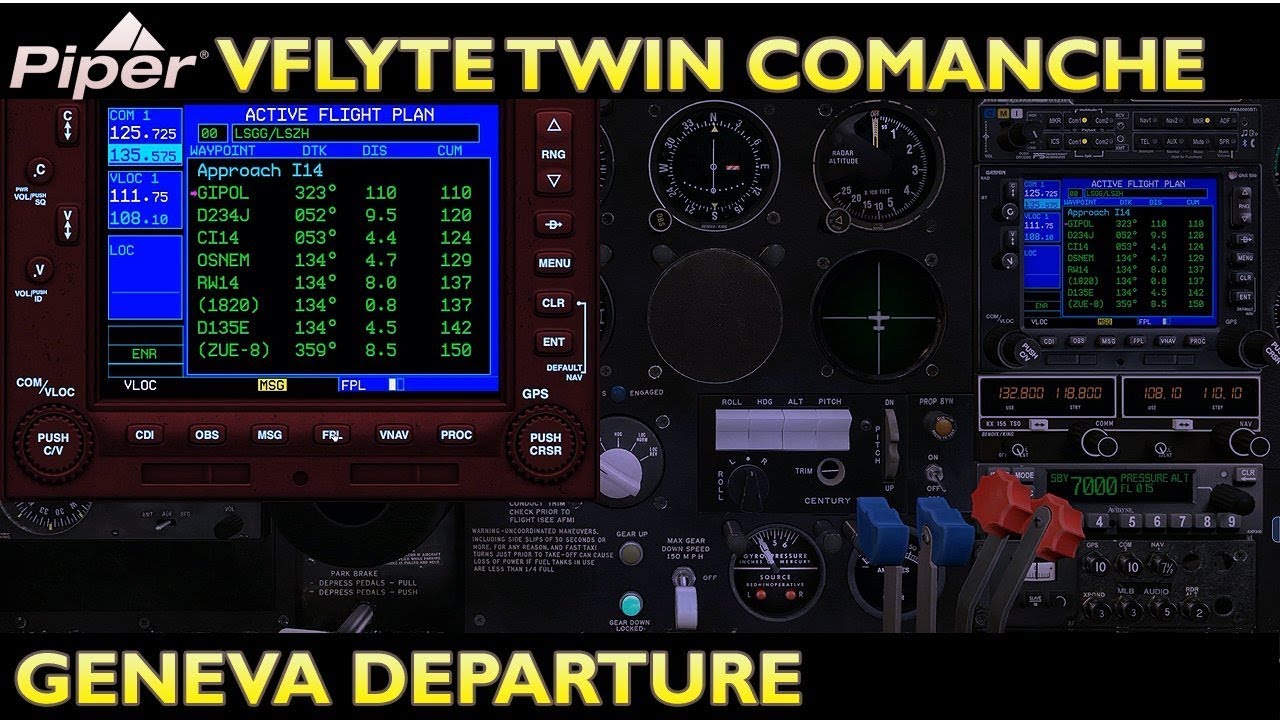 X Plane 11 : vFlyteAir Piper Twin Comanche :  Geneva Departure