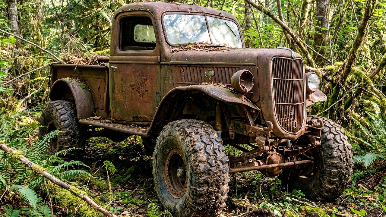 Брошенный армейский зеленый зверь! Пикап Ford 1930-х годов &mdash; 100-летний, в лесу | От полной ржавч...
