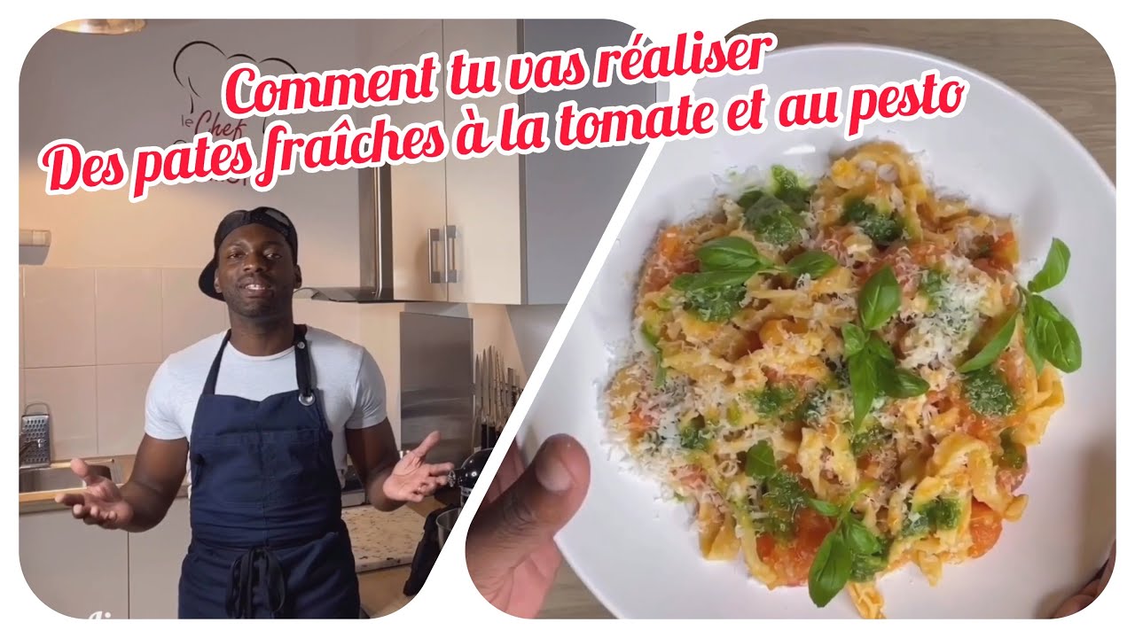 Pates fraiches , sauce tomate et pesto de basilic