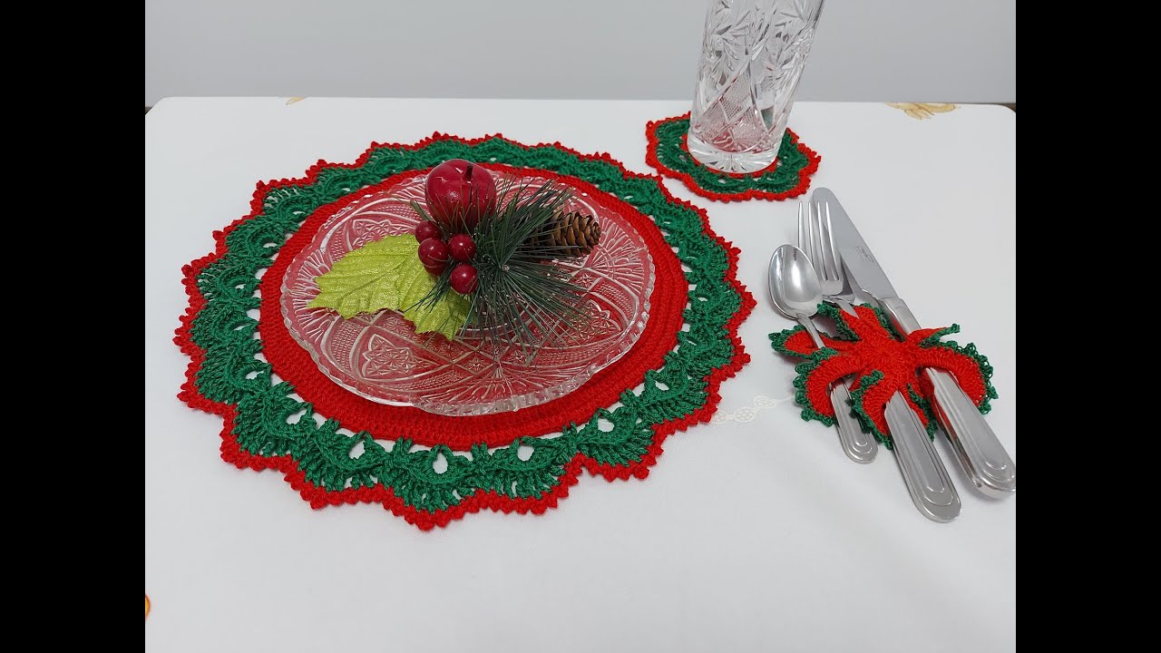 Cum crosetam decoratiuni pentru masa de Craciun - Suport tacamuri si pahar #tutorial #crochet
