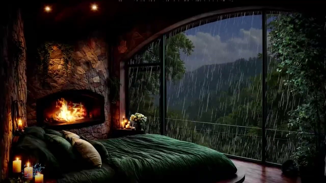 Rainy Forest Night 🌧️ Cozy Window & Fireplace for Deep Sleep (45 MIN)