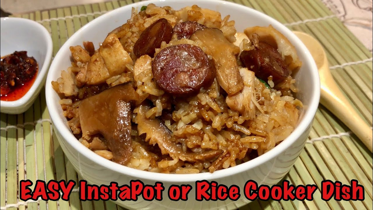 Very EASY Instapot (Rice Cooker) Chinese Chicken and Mushroom Rice with Sweet Chinese Sausage