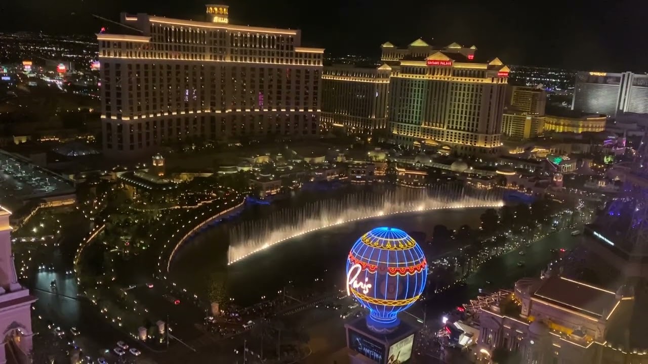 Planet Hollywood room window view of the Bellagio fountains