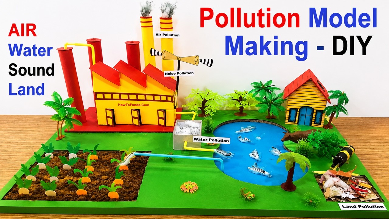 Pollution Model Making 3d (Air, Water, Land and Sound) | Types of Pollution | DIY home | howtofunda