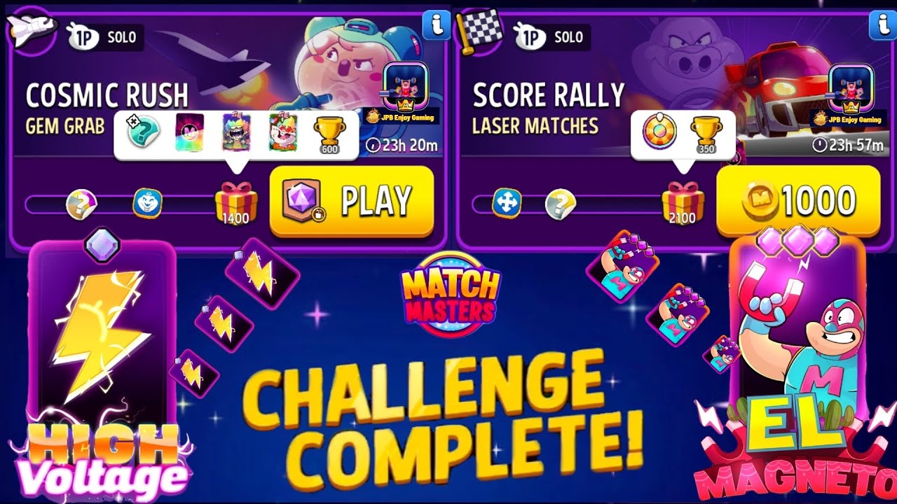 2 Solo/ Laser Matches+Rainbow Solo Challenge 2100 Score/ Gem Grab+Blow 'Em Up 1400 Score
