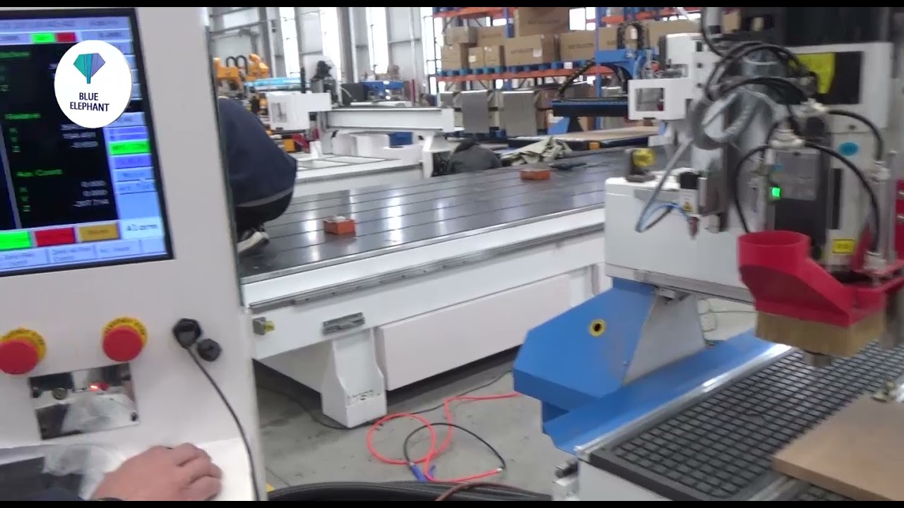 Blue Elephant 1325 auto tool changer CNC router machine with a laser head teaching video