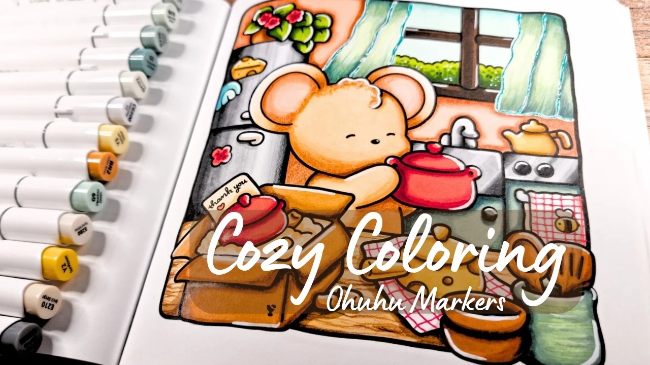 Cozy Coloring 🐭 Easy Alcohol Marker Blending | Cozy Days by Coco Wyo 💛🍓