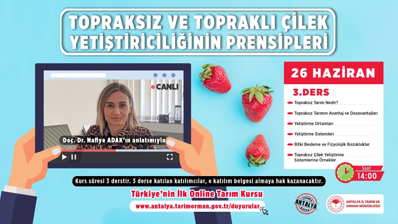 Çilek Yetiştiriciliği 3- Topraksız ve Topraklı Çilek Yetiştiriciliğinin Prensipleri 3.Ders
