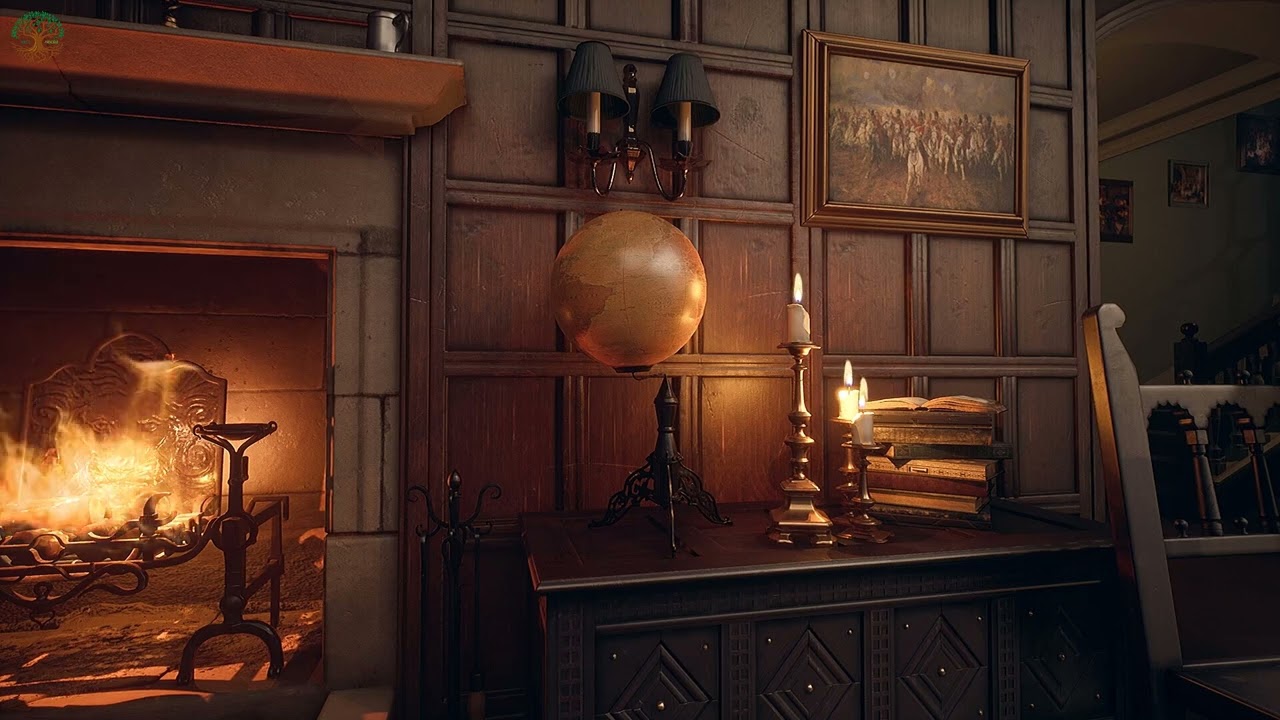 Mr. Darcy's cozy living room | Pride & Prejudice | Music & Environment with fireplace
