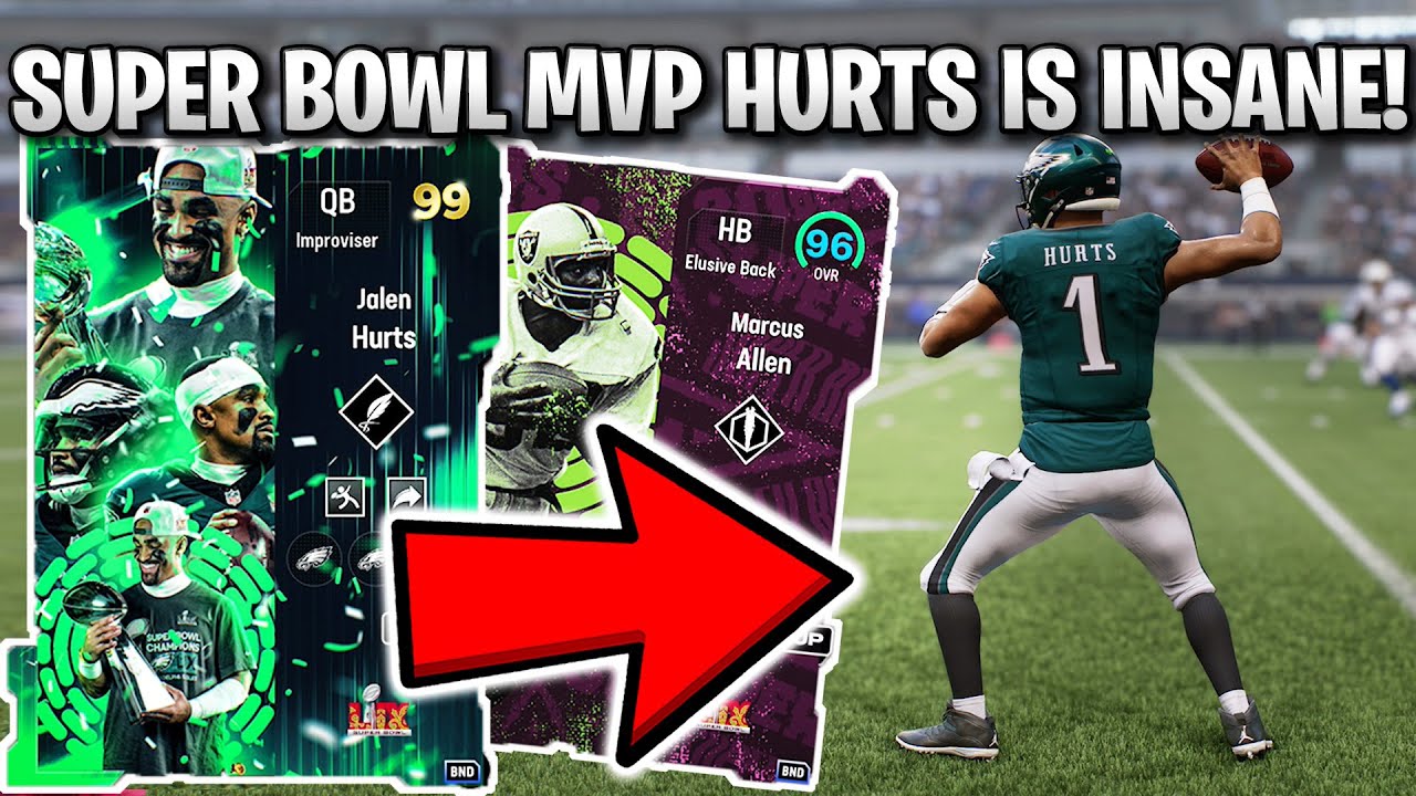 THIS CARD IS INSANE! 99 OVERALL SUPER BOWL MVP JALEN HURTS AND MARCUS ALLEN GAMEPLAY!