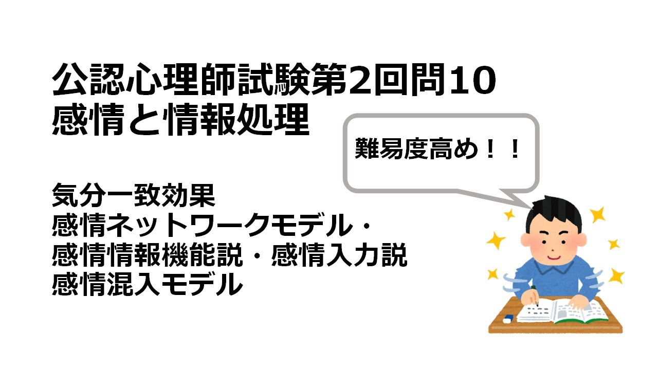 【公認心理師試験第２回問１０】感情ネットワークモデル、認知容量説、感情情報機能説、感情入力説について解説【難易度高め】