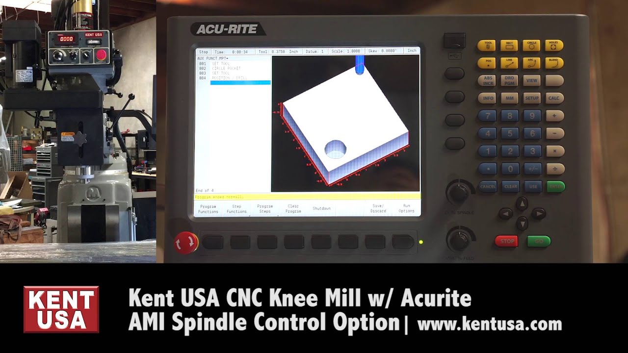 Kent USA CNC Knee Mill with Acurite AMI Spindle Control Option v2