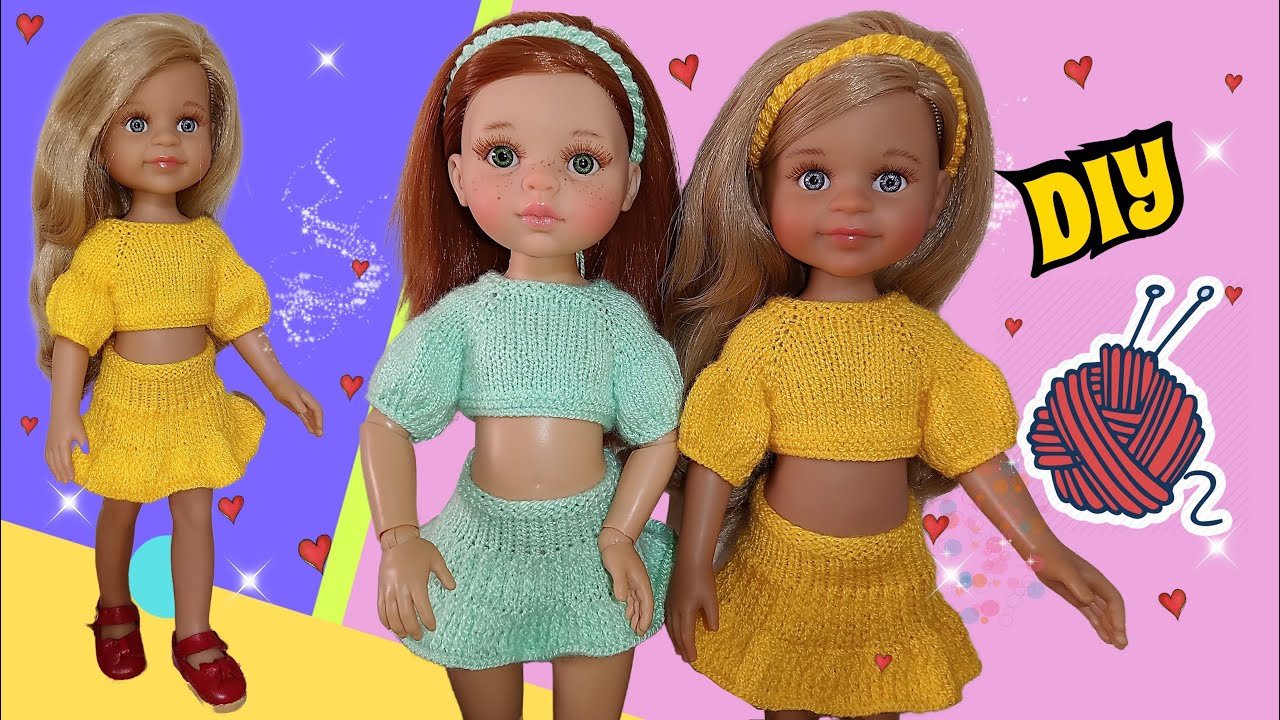 FALDA TEJIDA para muñecas  con DOS AGUJAS DIY