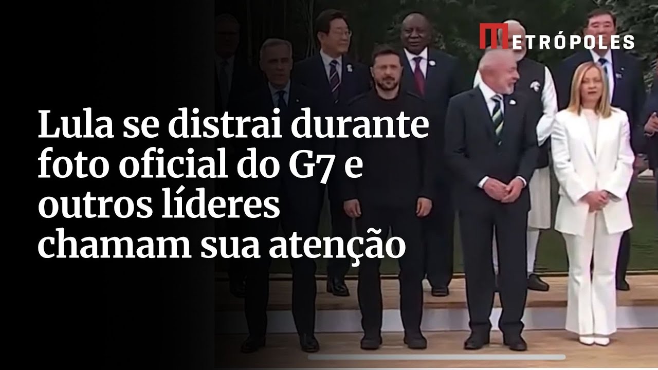 Lula se distrai durante foto oficial do G7 e outros líderes ‘chamam a atenção’ do brasileiro