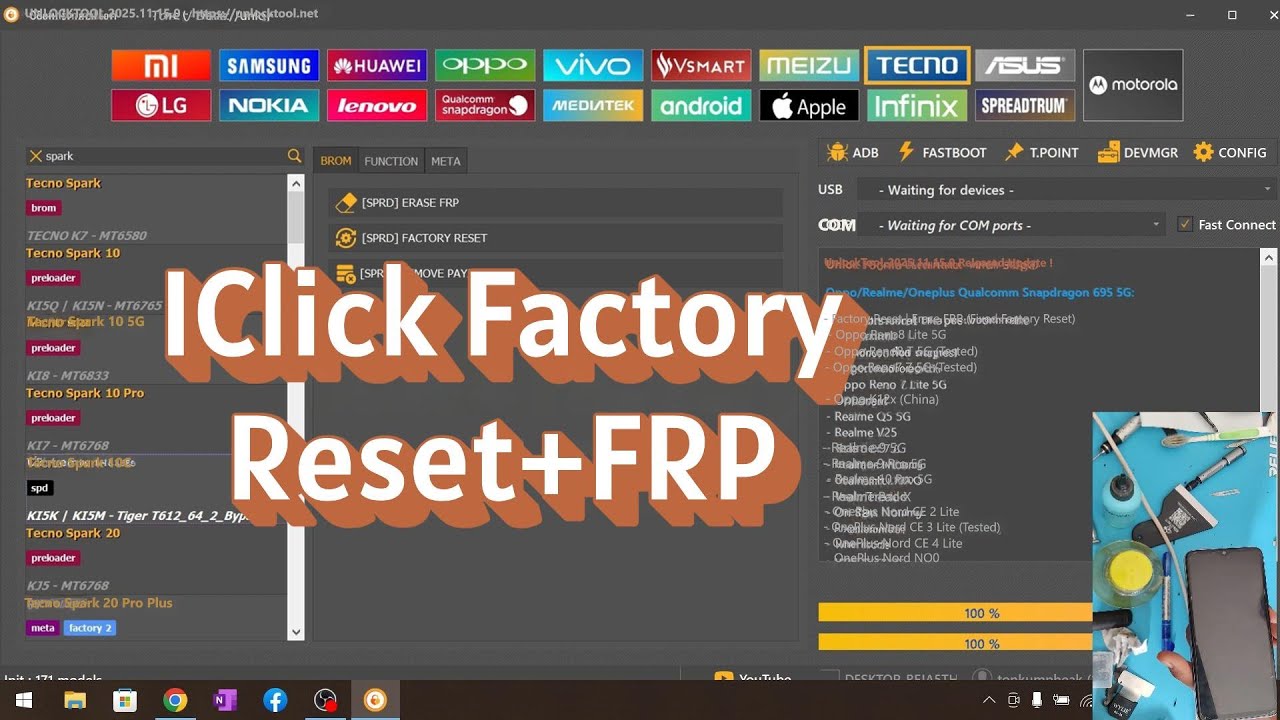 1Click Techno Spark10c Factory Reset+FRP By Unlocktool