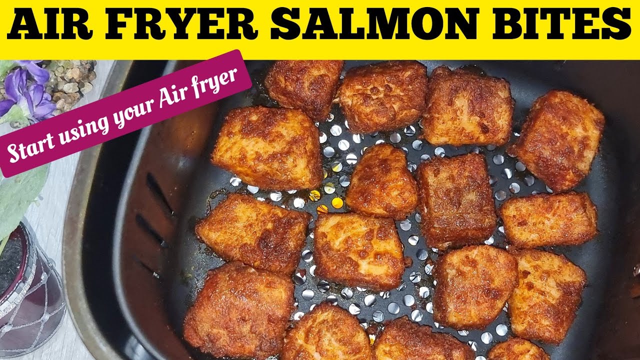 TASTY AIR FRYER BAKED GARLIC BUTTER SALMON BITES RECIPE !!!!! HEALTHY AIR FRIED FISH FOR DINNER.
