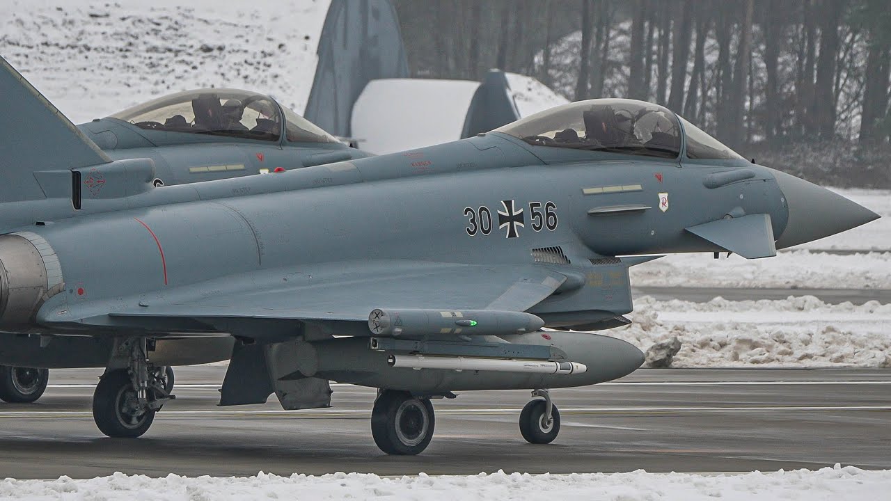 [4K] TaktLwG71 Richthofen I Eurofighter I Takeoff & Landing I GFD Learjet 65 approach I Close-Up