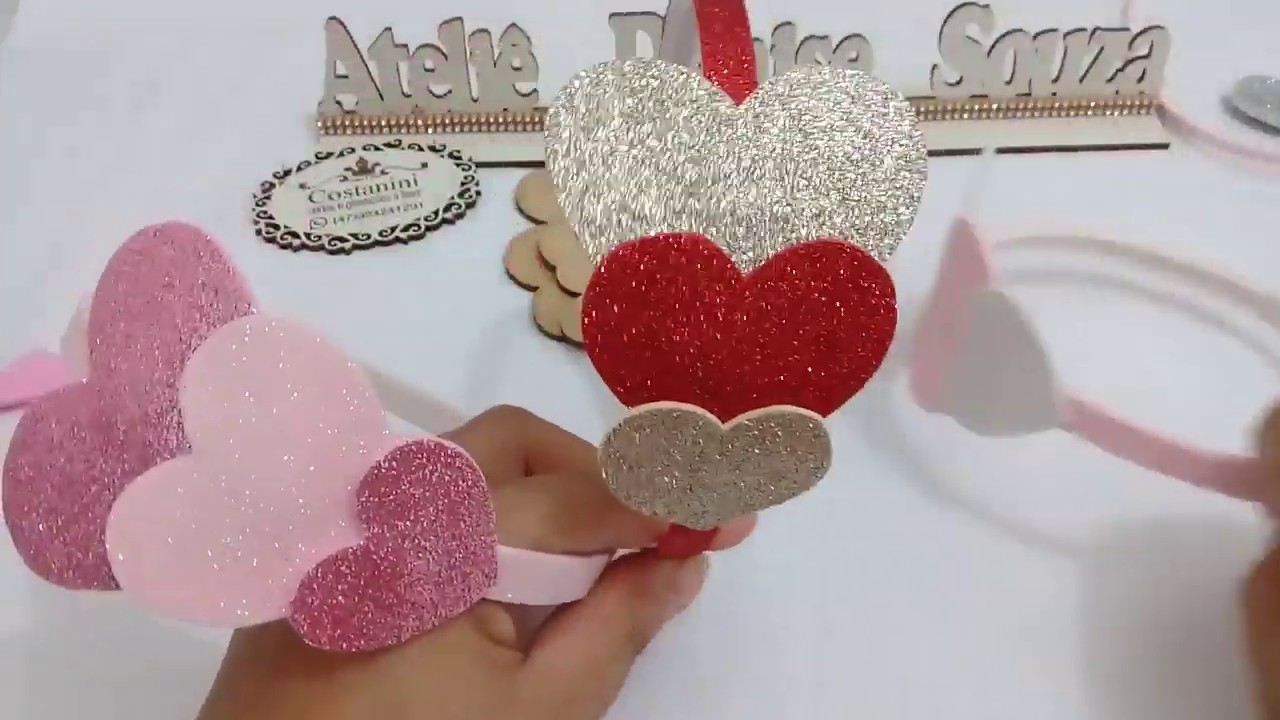 Tiara 3 corações em eva💛💜❤PAP SUPER fácil💜molde da Costanini ✔