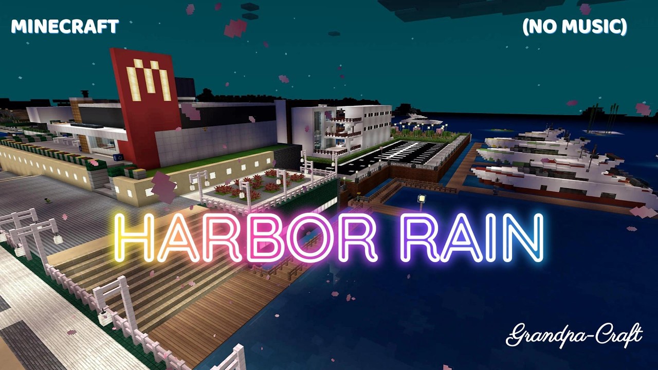 Minecraft Rain & Ocean Waves 🌧 Relaxing Night Harbor Ambience for Sleep & Study (No Music)