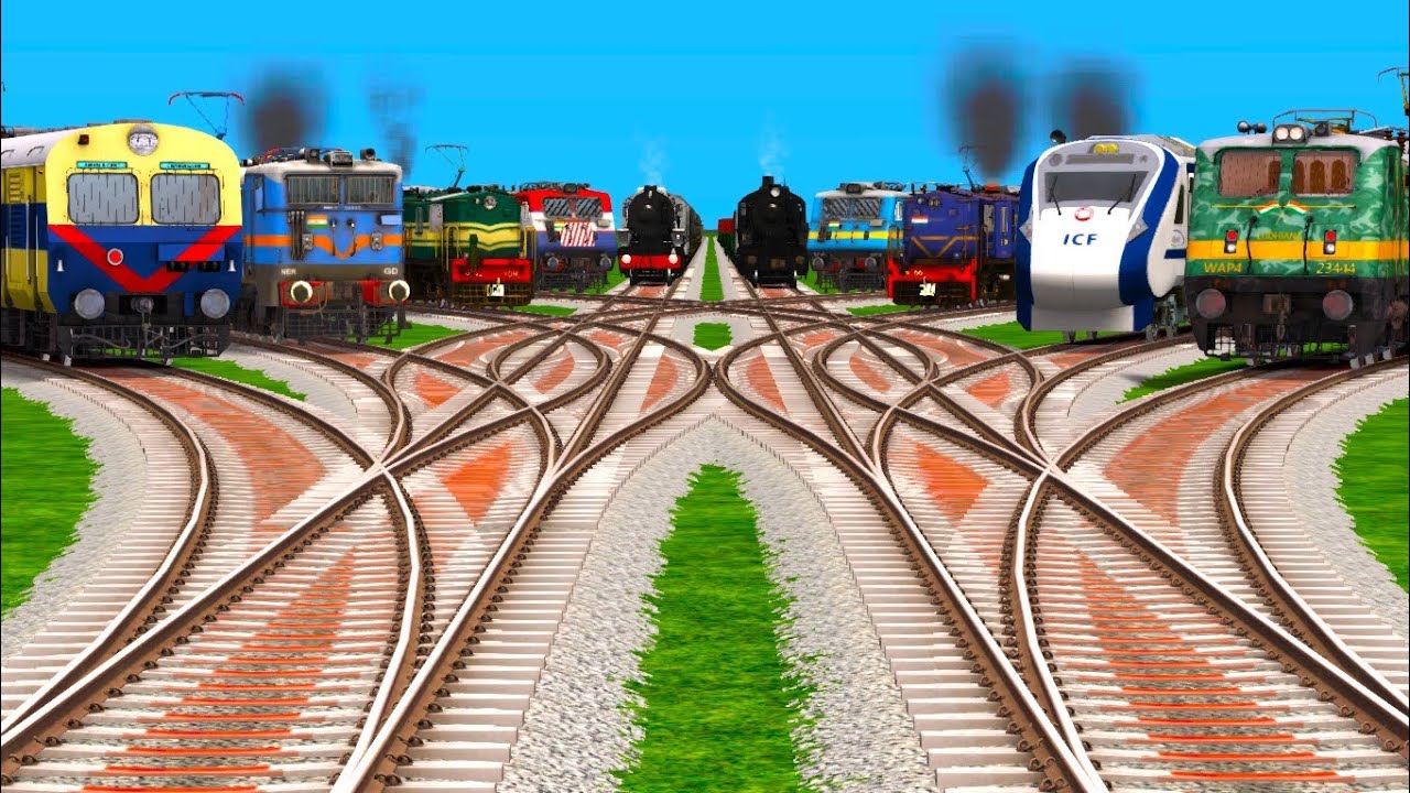 🎂TEN HIGH GRAPHICS TRAINS TRAIN RUN AT Curved to Branched Railroad tracks ll train video indian 