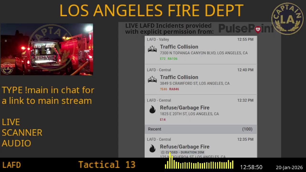 20-Jan-2026 // LAFD Los Angeles Fire Department SCANNER Radio ARCHIVE // FIRE & EMS // LA CAPTAIN