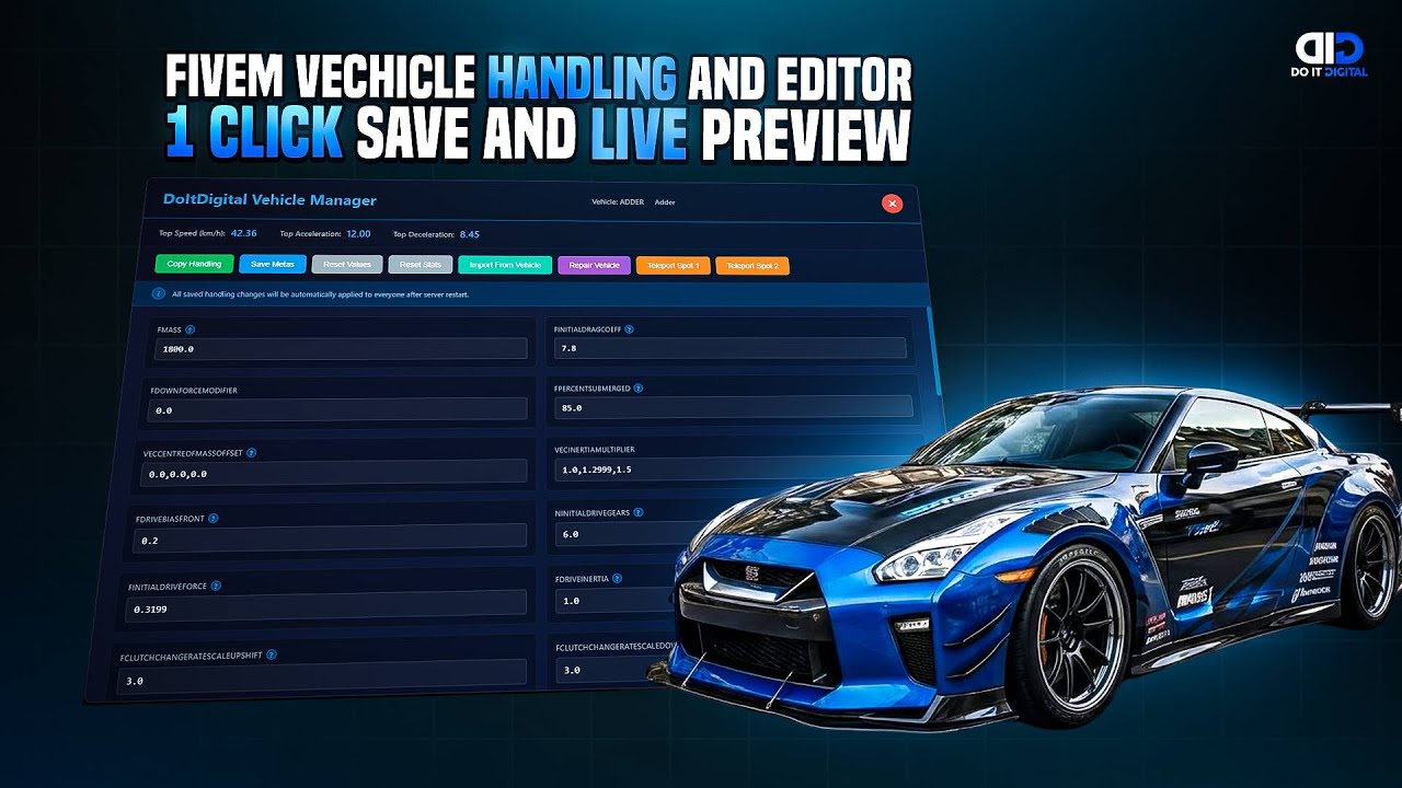 🚗 FiveM Vehicle Handling Editor ⚙️ Live In-Game Tuning | handling.meta Editor | No Restart Needed