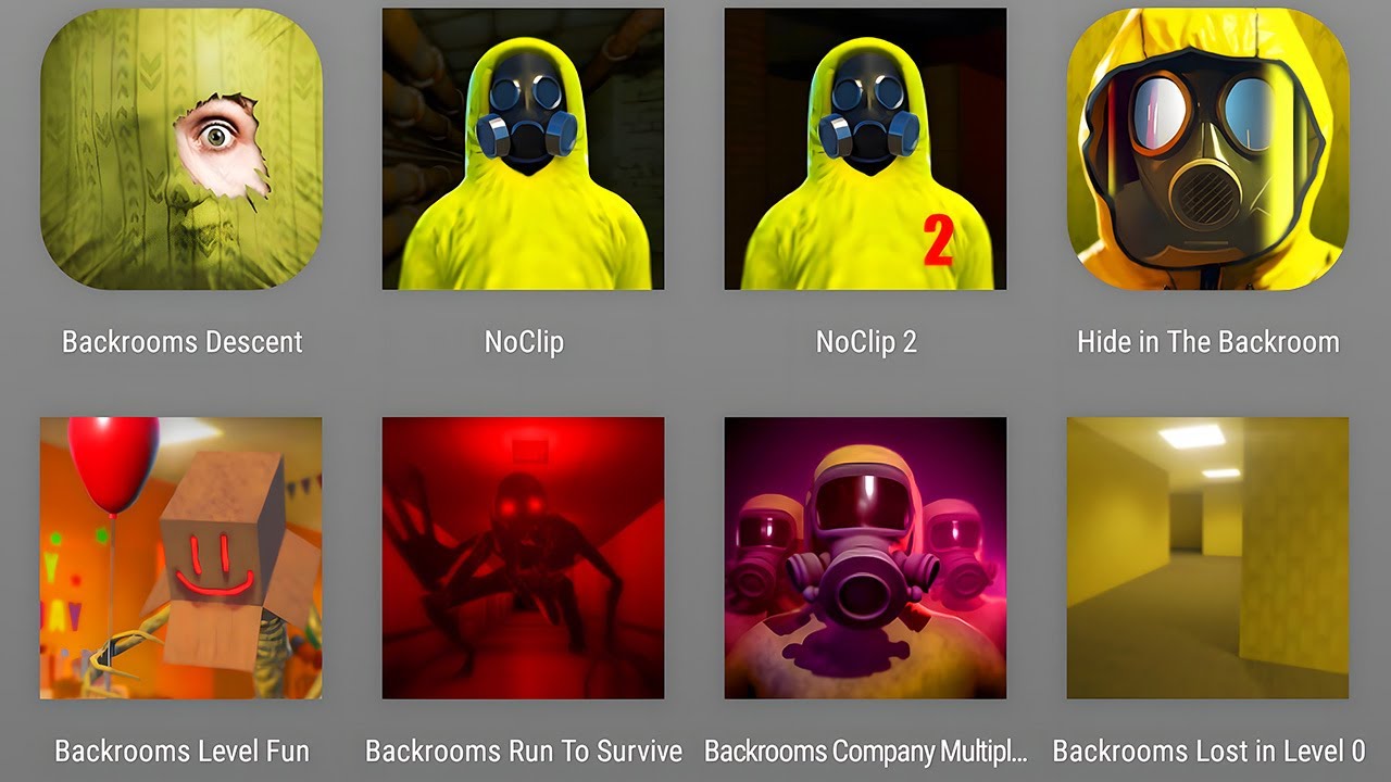 Backrooms Descent,NoClip Backrooms 1&2,Backrooms Level Fun,Backrooms Lost In Level 0,Backrooms Run