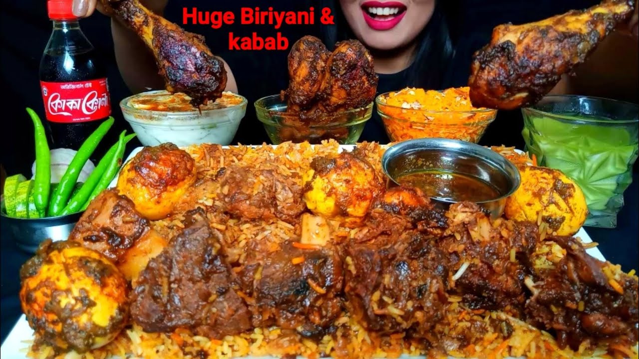 ASMR:EATING HUGE QUANTITY BANGLADESHI 🇧🇩 FAMOUS MUTTON KACCHI BIRIYANI, KABAB,EGG,JORDA#hungrygirl