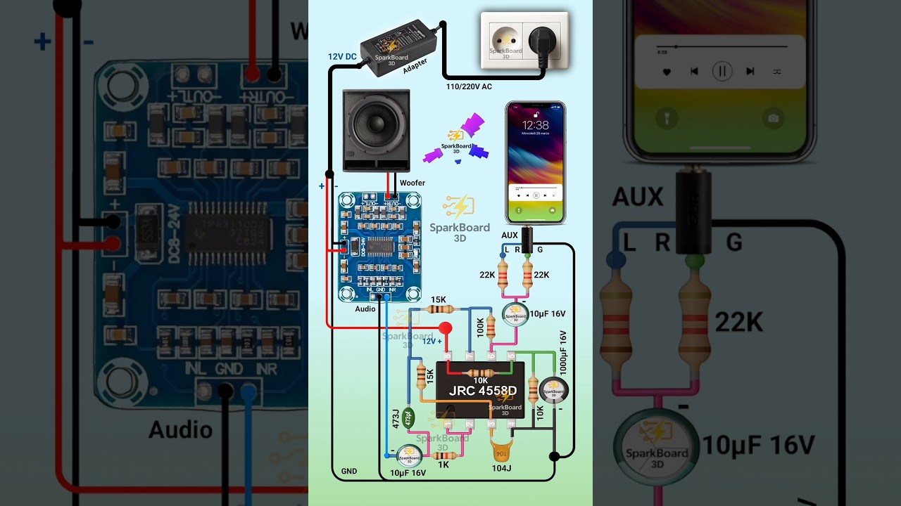Low pass filter circuit using 4558 IC | Bass booster circuit | Bass filter | Preamplifier
