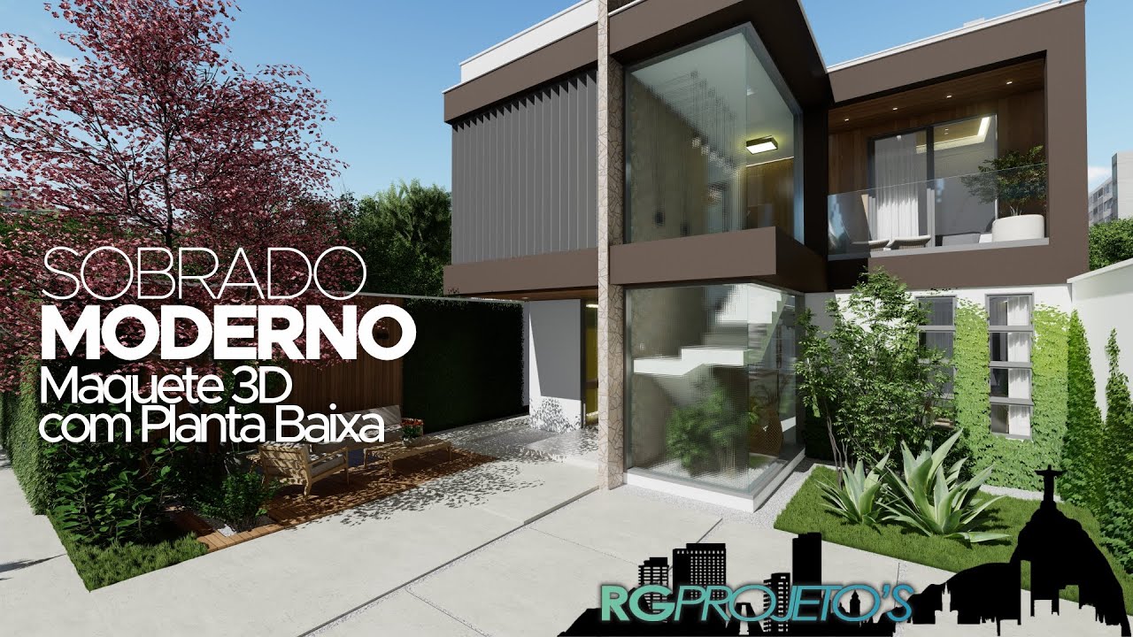 MAQUETE 3D SOBRADO MODERNO COM 152M² | LOTE 10X20M | 3 SUÍTES | PISCINA | VARANDA GOURMET