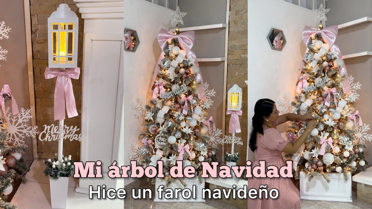 Mi árbol rosa🎀✨||Decorando mi arbol de Navidad🎄||Farol Navideño fácil✅