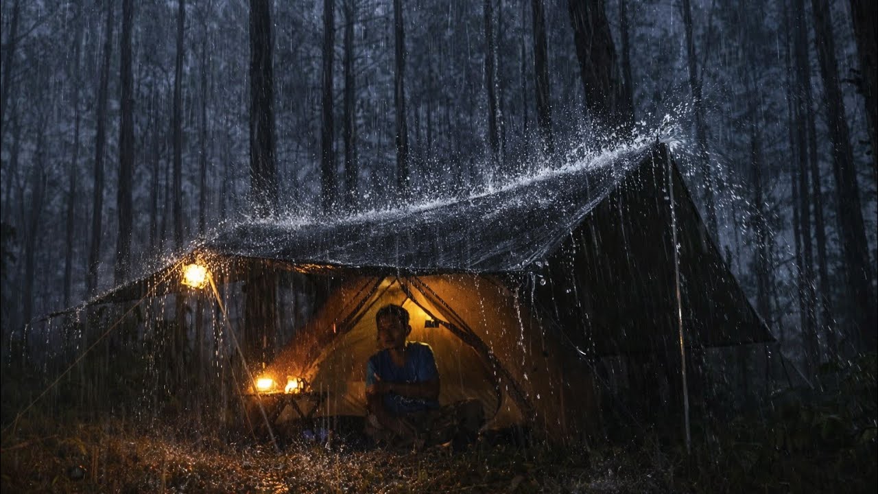 Cozy Rain Camping in a cozy Tent 🏕️‼️ Heavy Thunder & Lightning ⛈️
