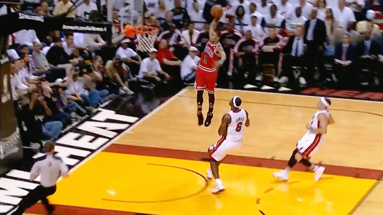 Derrick Rose dunks but they get increasingly more explosive