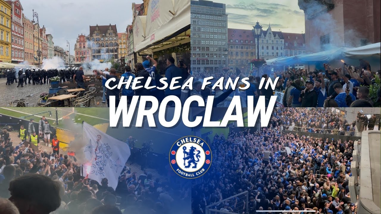 Chelsea fans, away day in Wrocław. / SINGING, CHANTING, PYRO, SCUFFLES, CELEBRATIONS