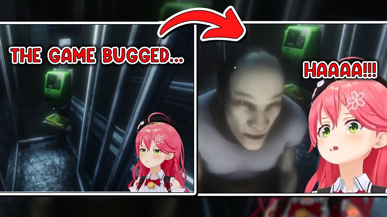 Miko gets jump scared by a bug in the game (Suspicious Person Information)