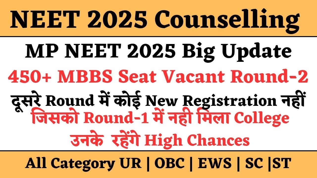 Madhya Pradesh Second Round Counselling update | Neet 2025 round 2 cutoff | Neet 2025 second round