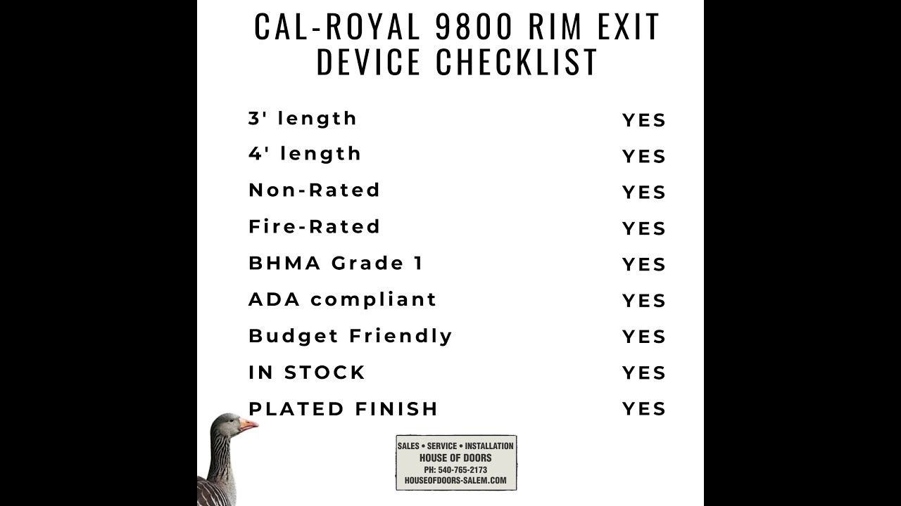 Cal Royal 9800 rim exit devices in stock at House of Doors