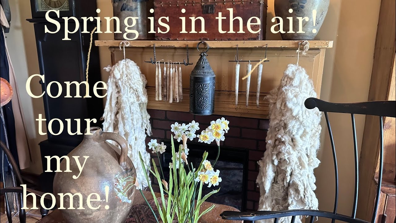Tour every room of my Antique Primitive Colonial decorated home!!/Spring is in the air!!